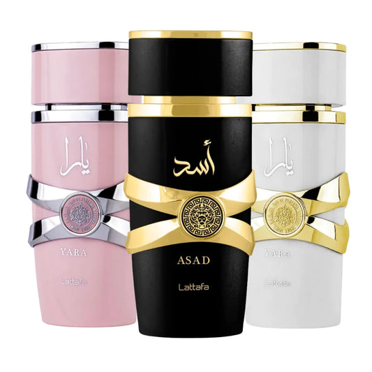 Kit de Perfumes Lattafa Premium 100 ml – ASAD, YARA & YARA MOI